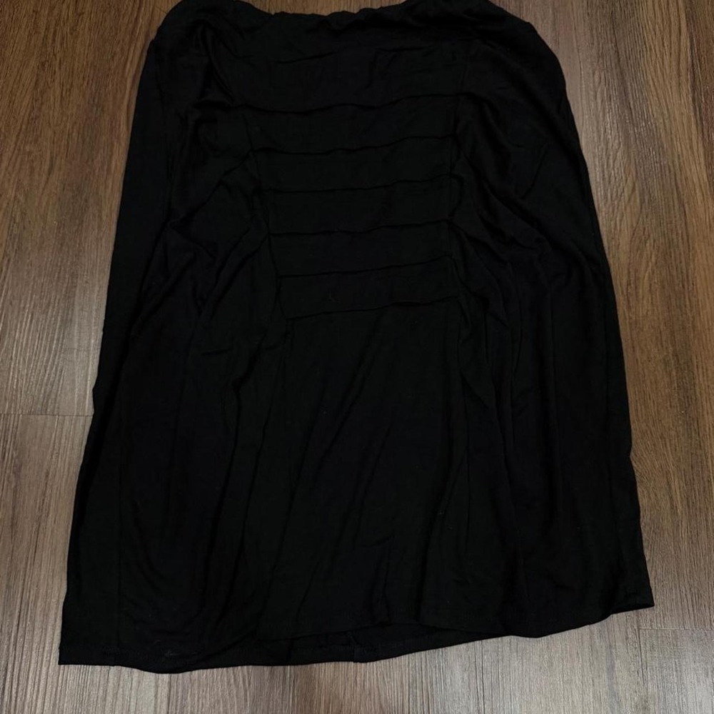 Black Ronen Chen midi skirt with horizontal ruching, women size 1
